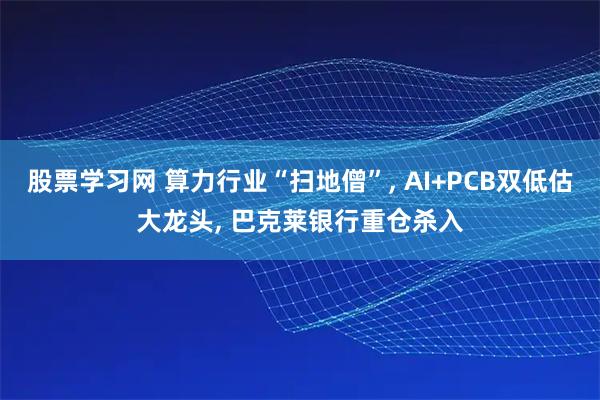 股票学习网 算力行业“扫地僧”, AI+PCB双低估大龙头, 巴克莱银行重仓杀入